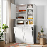Laundry Cabinet With Doors And Shelf, Tilt-Out Laundry Hamper, Multiple Storage Space, Freestanding Style, Open Shelve, Adjustable Shelf, White