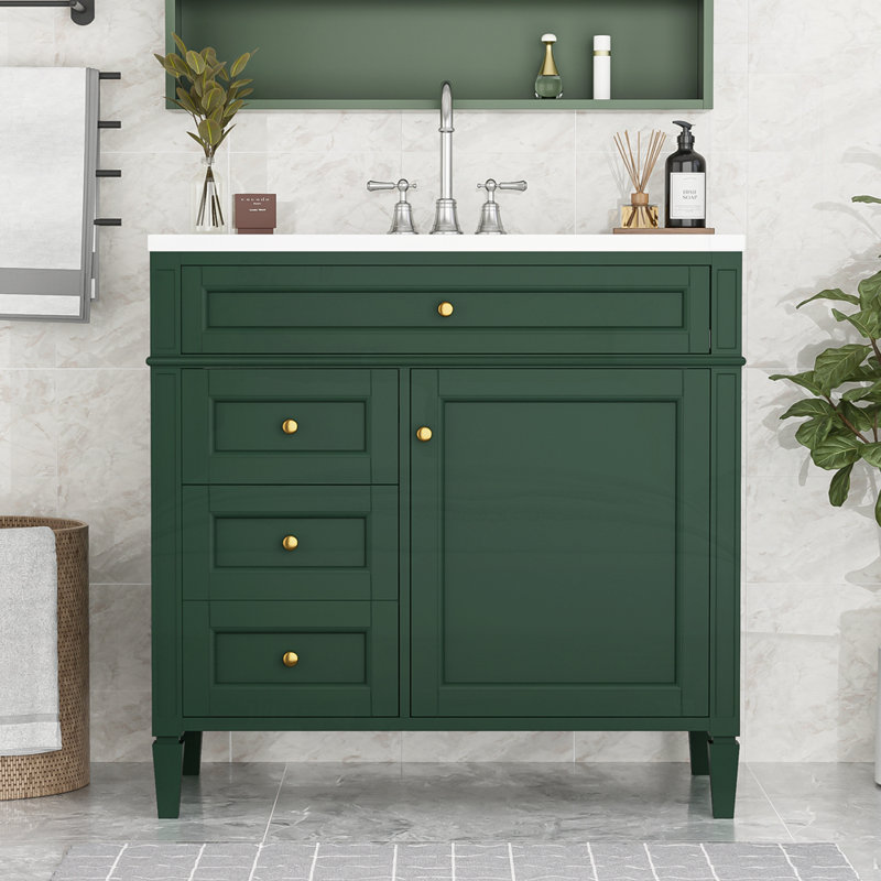 Meuble-lavabo 36 po avec lavabo supérieur, Vert, Doré