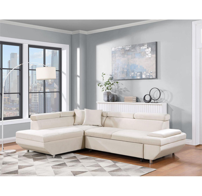 Canapé-lit en velours 75,59 po Louisius, Velours gris velours, Left Hand Facing, H 31 po x l 104 po x P 75 po