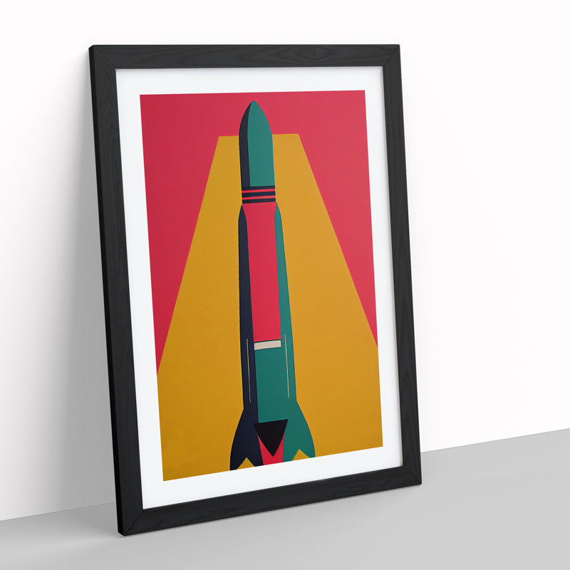 Artistic Spaceship Rocket No.5 - Wall Art, Black Framed, 64cm H x 46cm W