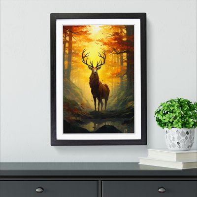 Stag in a Forest Romanticism 1 Piece Single Picture Frame Wall Art