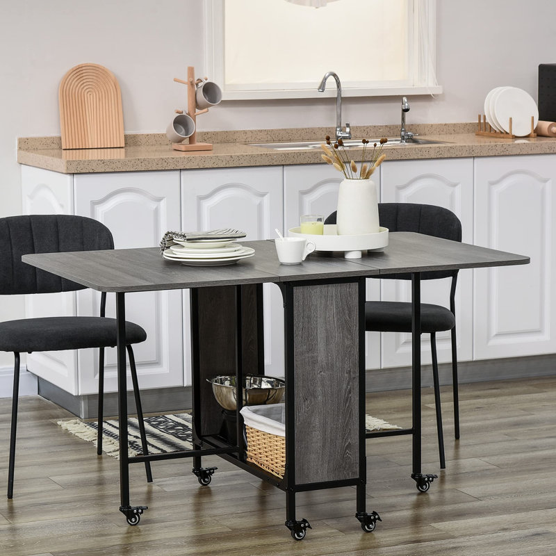 Mobile Folding Table Folding Kitchen Table Extendable Dining Table With 6 Wheels And Storage Rack