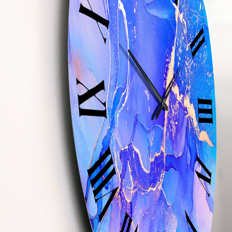 Horloge murale moderne mauve et fuchsia liquide mauve et bleue, Grand