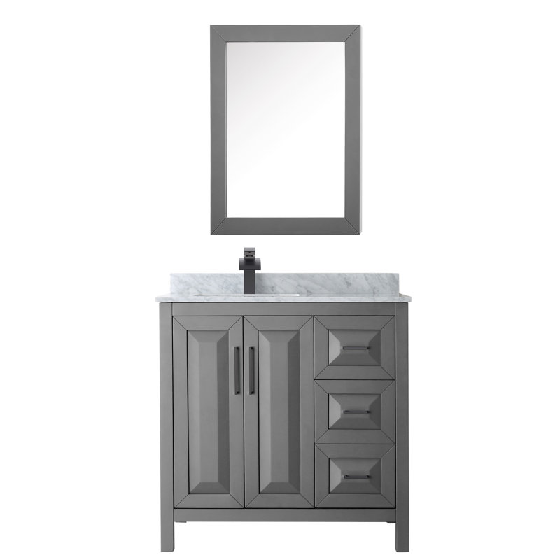 Daria 36'' W Single Vanity, White Marble, Dark Gray, Matte Black