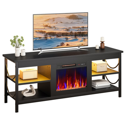 55 Inch Electric Fireplace TV Stand Fit For Tvs Up To 65 Inch Gaming Entertainment Center With Open Storage Shelves by Ophelia & Co.