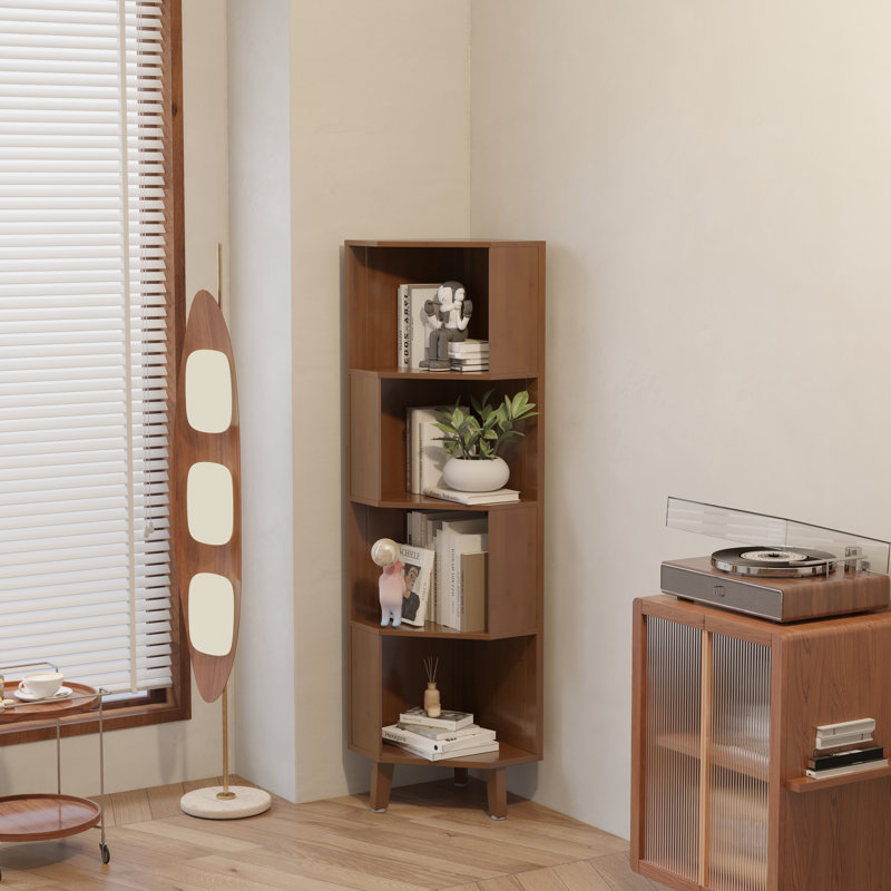 Ilana Corner Bookcase Corner Bookshelf Storage Rack, (4 Shelves) 58.5"H x 13.8"W x 13.8"D