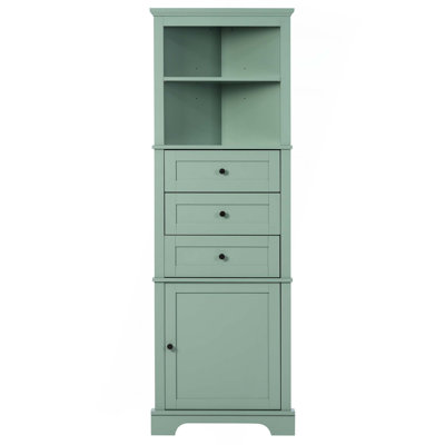 Armoire haute triangulaire avec 3 tiroirs et tablettes réglables pour la salle de bain, la cuisine ou le salon, panneau de fibres à densité moyenne avec finition peinte