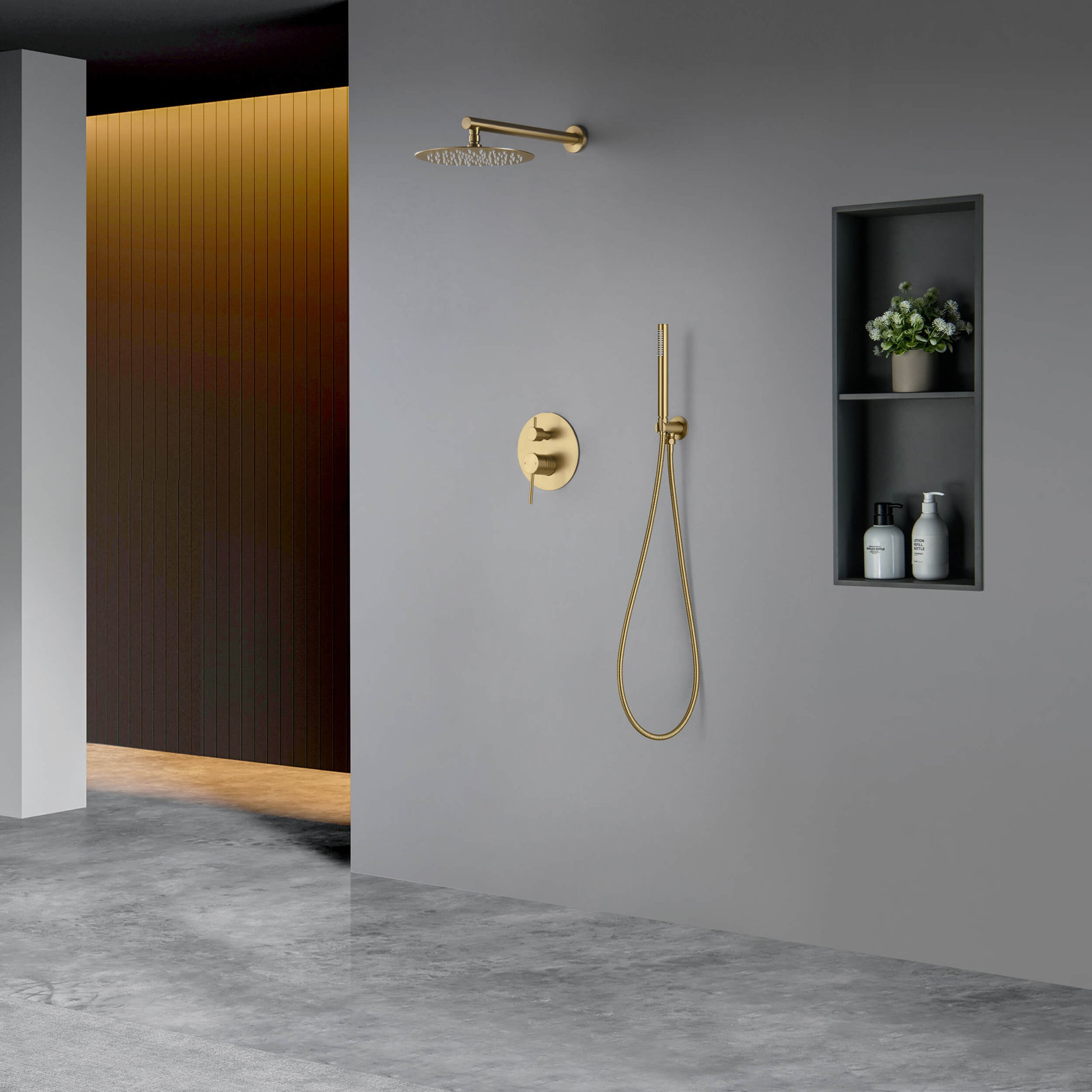 Circular Shower Faucet with Rough-in Valve, Brushed Brass