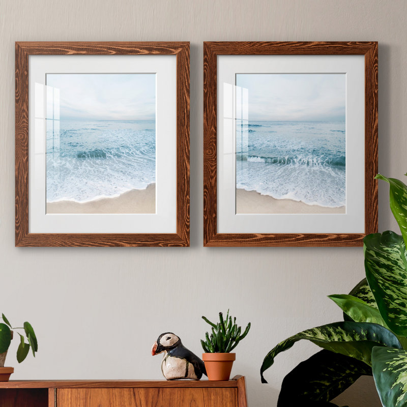 Tranquil Ocean I - ensemble de 2 reproductions, Blanc, Papier avec cadre érable, H 20 po x l 17 po x P 1 po