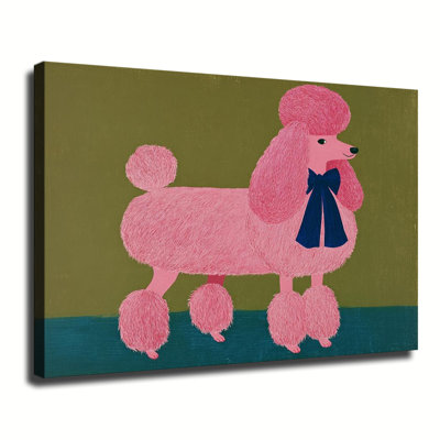 Stylish Poodle Dog Retro Folk Art Painting, Large Gallery Wrapped Canvas Wall Art Print For Living Room Bedroom