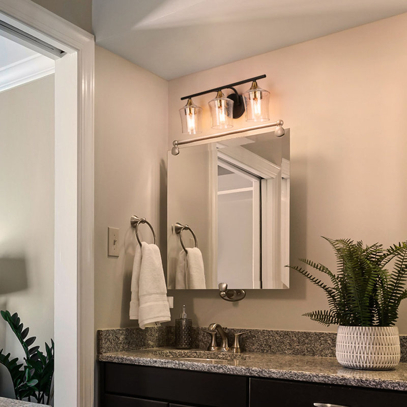  3 -Light Dimmable Vanity Light, Seeded Glass