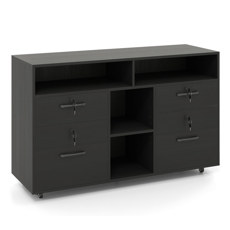 104cm Wide 4 -Drawer Mobile File Cabinet, Black