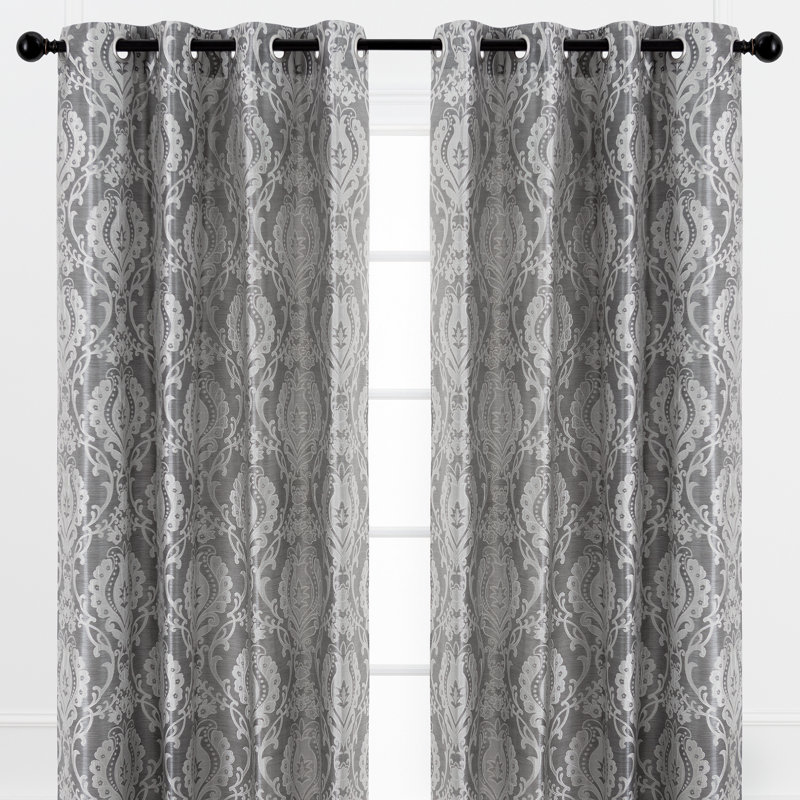 Ivanbrook Damask Room Darkenning Grommet Curtain, Slate, 52" W x 96" L