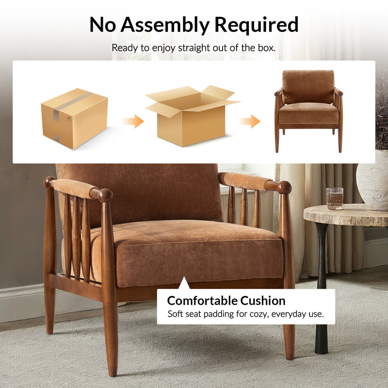 Fauteuil en bois massif Avidite l 27,25 po sans assemblage requis, Caramel