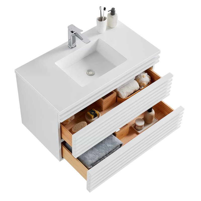 Gibson 48" Wall Mounted Single Bathroom Vanity with Top, White, 36"