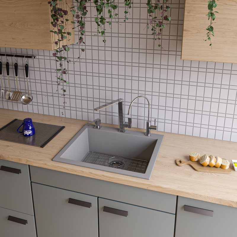 23.63'' L Single Bowl Granite Kitchen Sink, Titanium