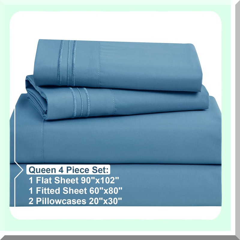 Blue Heaven Luxury Queen Sheet Set - Double Brushed 4 Piece Bed Sheets for Queen Size Bed. Extra Soft Hotel Quality Sheets with Pillowcases.
