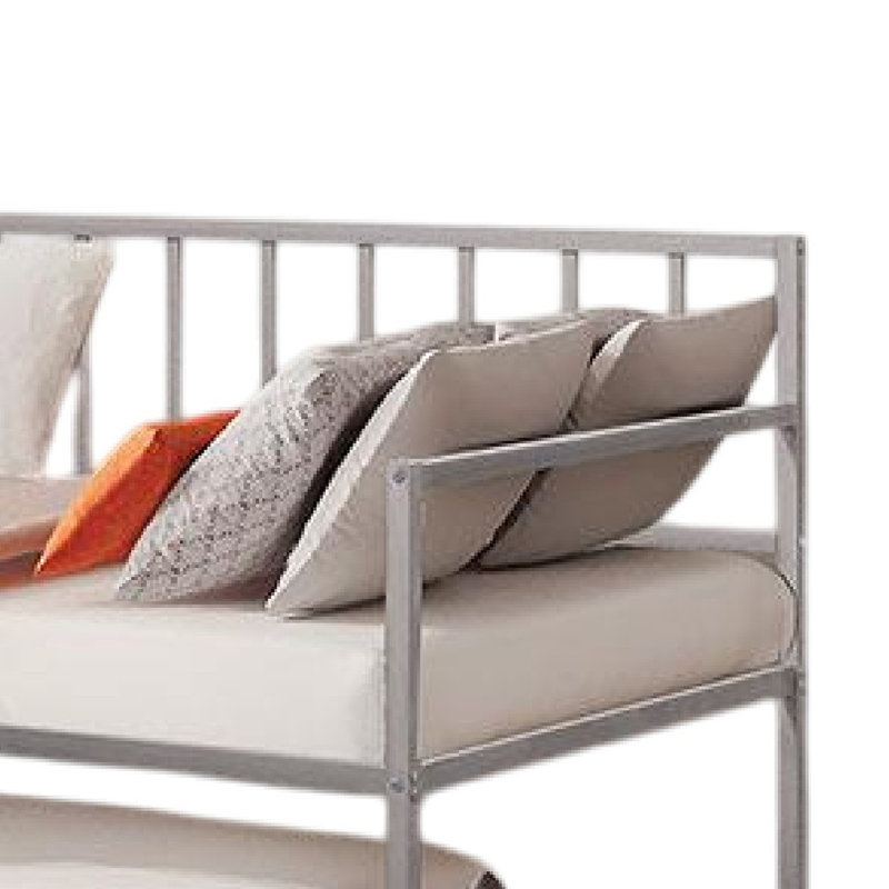 Ham Daybed With Pull Out Trundle, Silver Slatted Open Metal Frame, Silver