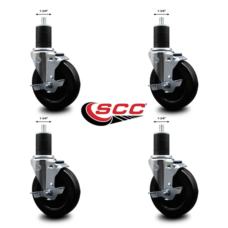 Ensemble de roulettes extensibles en caoutchouc dur pivotant de 1 3/4 po avec frein SCC