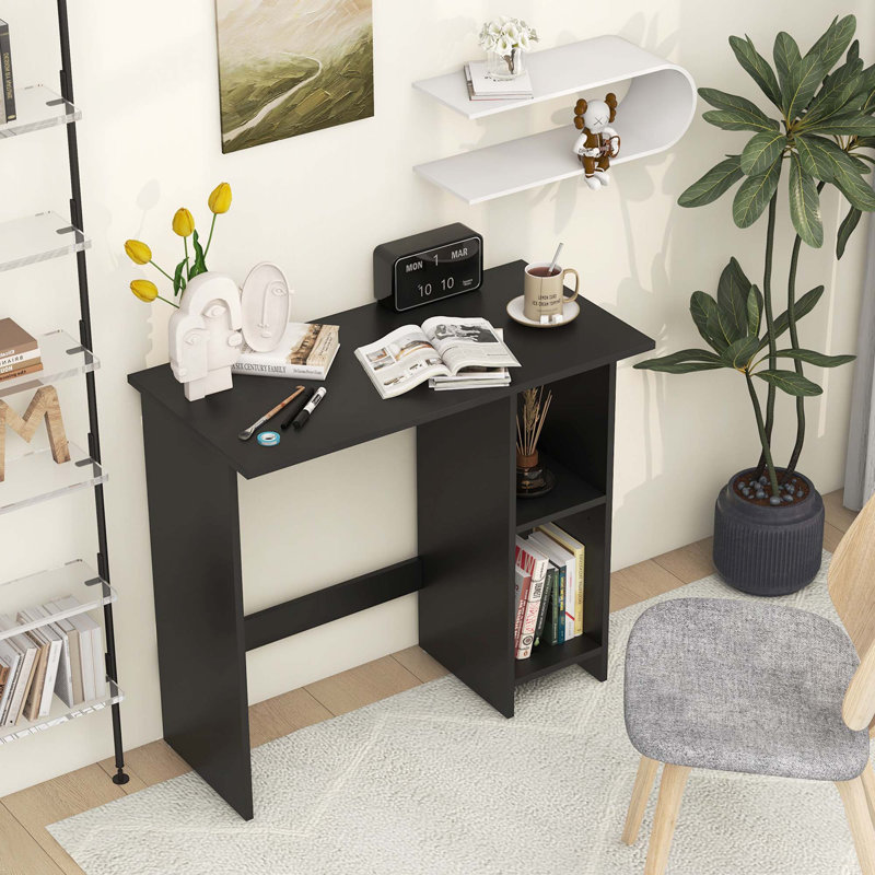 Petit bureau d'ordinateur avec rangement réglable Ebern Designs, Noir, noir, noir, noir