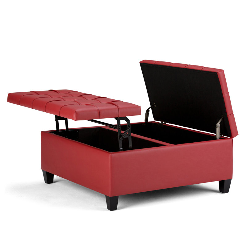 Harrison 34"W Upholstered Coffee Table Storage Ottoman with Tufted Lift Top