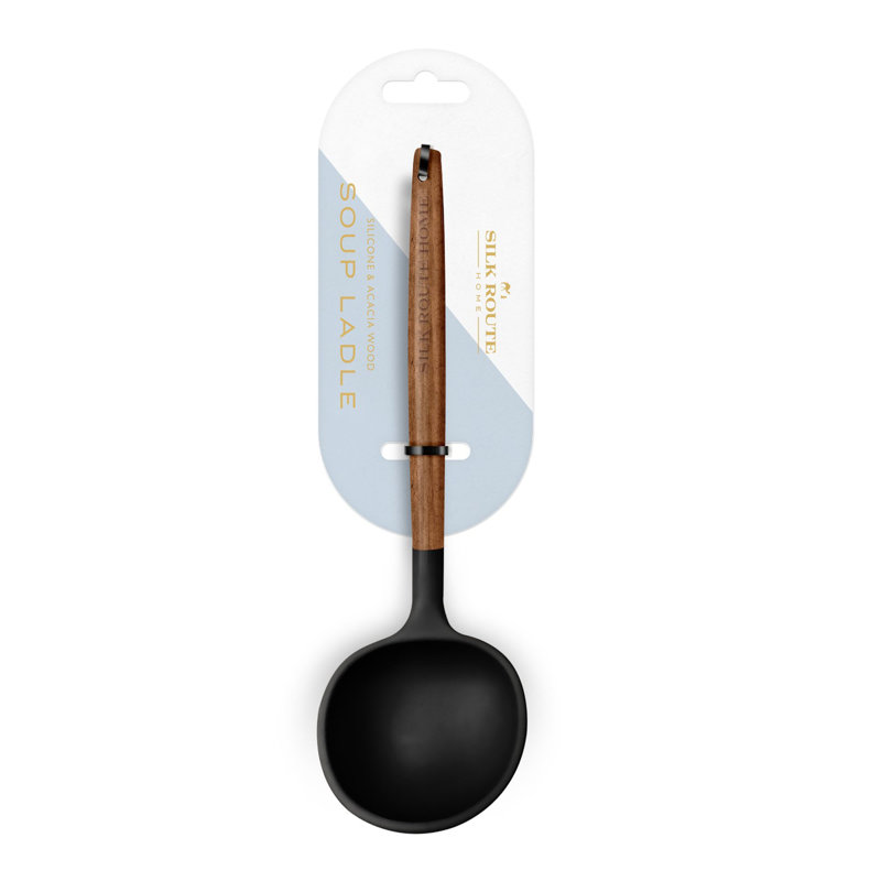 Acacia Wood Silicone Soup Ladle, Black