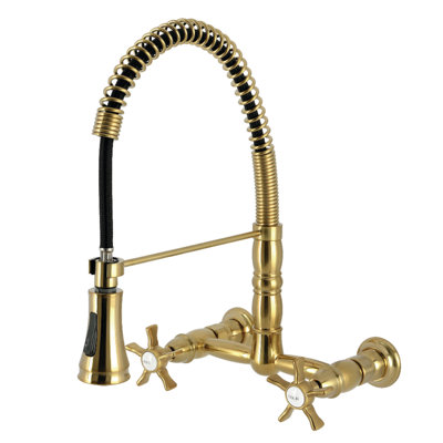 Kingston Brass Hamilton Double-Handle 2-Hole Wall-Mount Pre-Rinse Bridge Kitchen Faucet