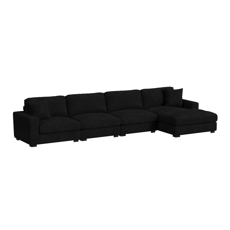 Ellerman 4PC Sectional Set With RHF Chaise In Steno Black, 36" H x 168" W x 66" D, Right Hand Facing