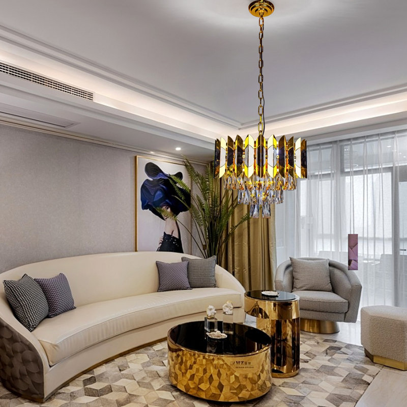 Saveta Modern Crystal Chandelier Gold, 6 Lights, 3 Tiers, 36.2'' H X 15.7'' W X 15.7'' D