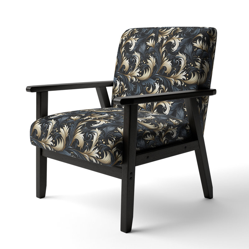Fauteuil damassé noir et gris Flourish I - rembourré bohème et éclectique