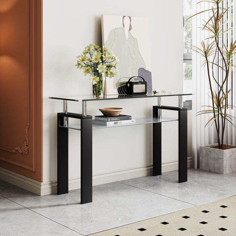 Micheline 47.2'' Glass Top Console Table, Black