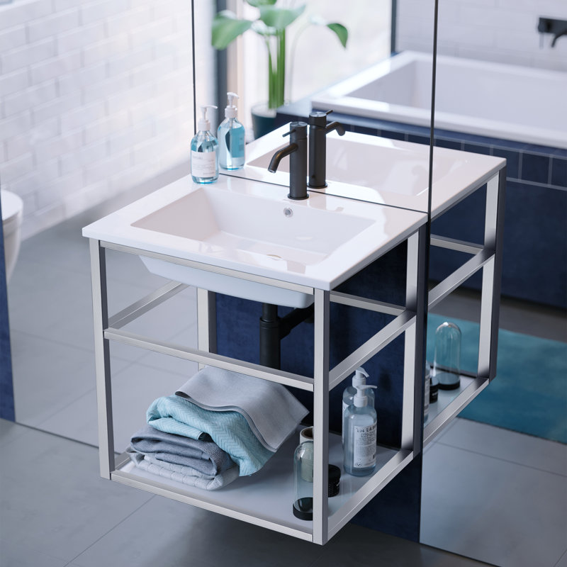 Ensemble de meuble-lavabo simple Pierre, avec tablette ouverte et structure métallique Pierre, Chrome, 24"