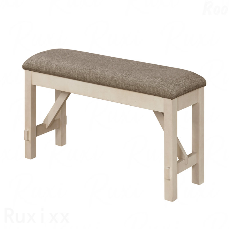 1-Piece Standard Height Bench - Chalk Gray Finish, Upholstered Seat, For Dining & Bedroom, Wooden Frame, Brown, Cream