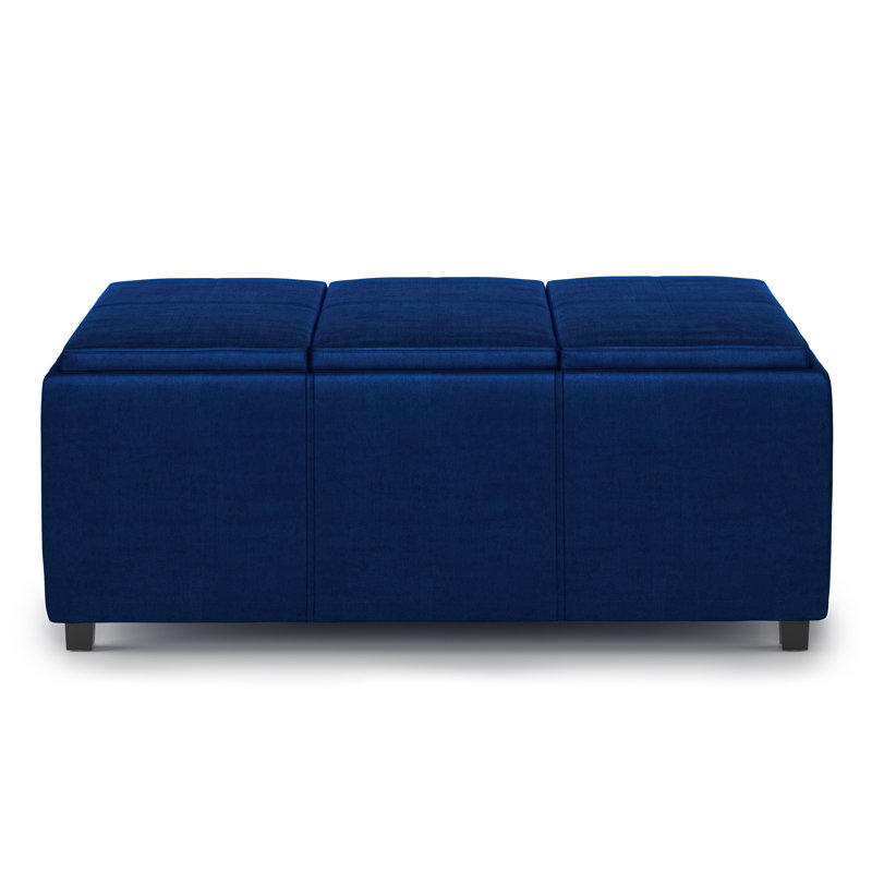 Avalon 42" Blue Velvet Rectangular Storage Ottoman with Tray