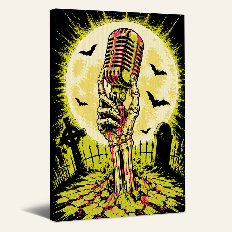 Toile verte tenant un micro rétro sur toile d'Halloween, H 48 po x l 32 po