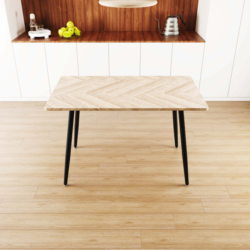 Table de salle à manger moderne et minimaliste en bois aggloméré avec pieds en métal noir, table de salon multifonctionnelle pour 4 à 6 sièges