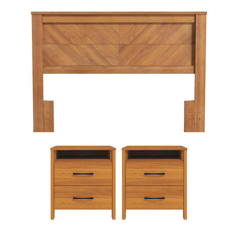 Allysyn Modern 3 Piece Bedroom Set, Amber Walnut