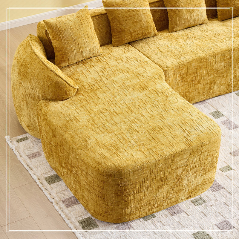 Canapé en chenille en L, Chenille jaune