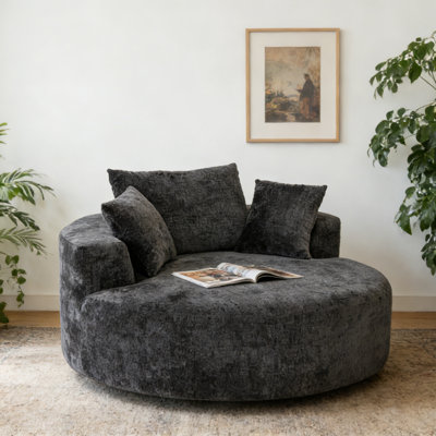 360°Swivel Barrel Chair – Round Chenille Accent Chair with Plush Upholstery for Living Room or Bedroom by Mercer41