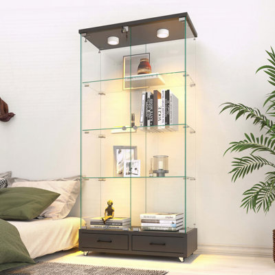 Vitrine moderne en verre avec 2 grands tiroirs et lumières DEL