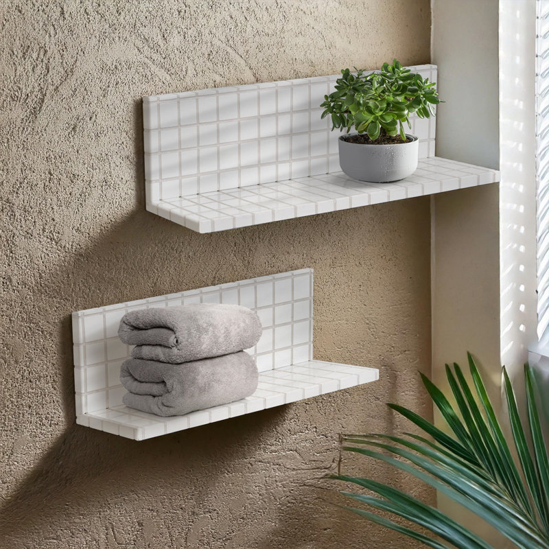 2 tablettes flottantes élégantes pour mur et rangement, Blanc