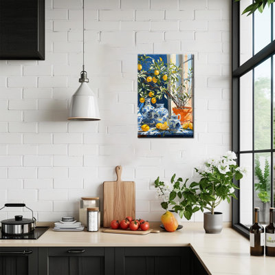  Lemon Kitchen Wall Art, Rustic Blue and Yellow Lemon Prints, Vibrant Artwork Decor, Canvas Lemon Painting for Kitchen and Dining Room Wall Decor, 12x16 inches