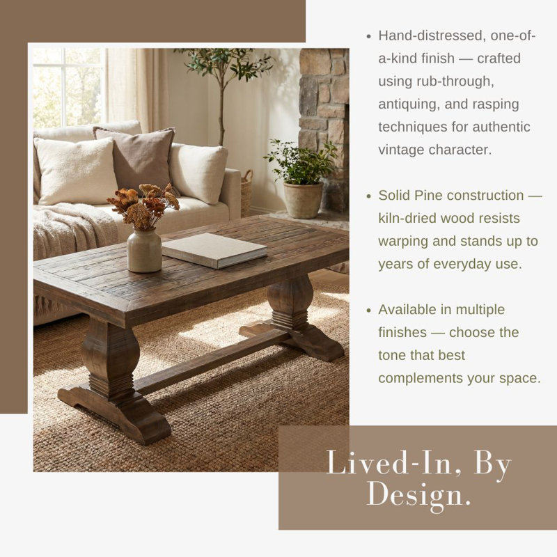 Sarcoline Solid Wood Pedestal Coffee Table, Reclaimed Natural