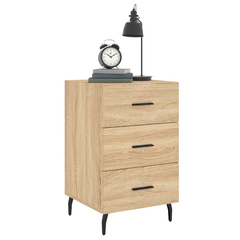 Mehrudin 40cm W Iron Bedside Table, Sonoma Oak