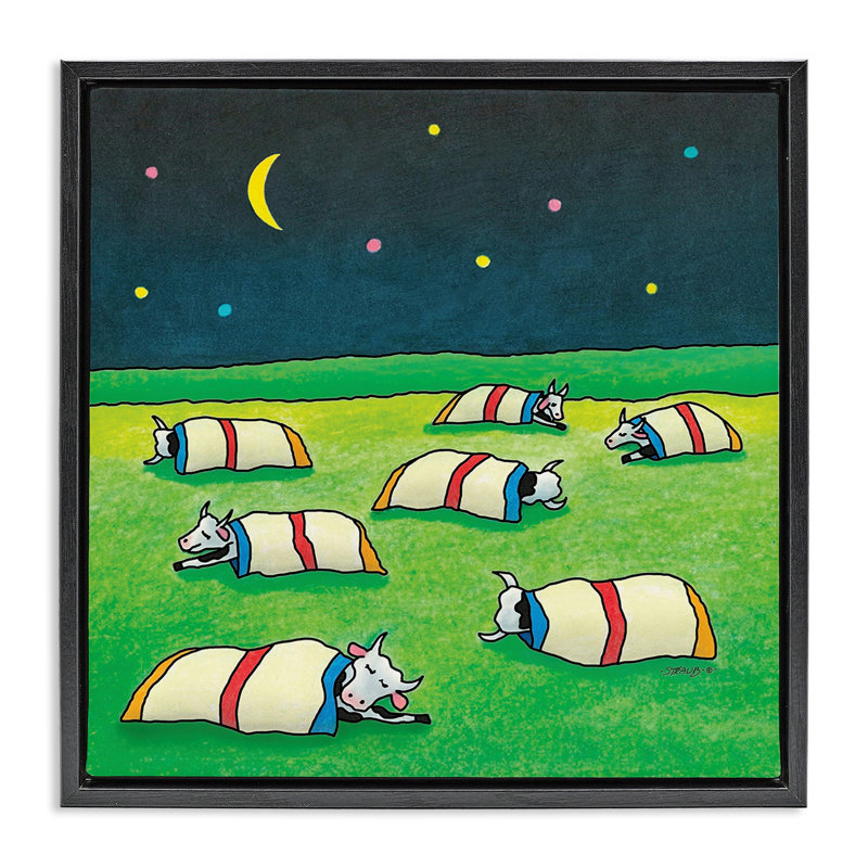 Cadre flottant Pasture Cows Bedtime, design par Roger Straub, Cadre flottant noir de jais, H 18 po x l 18 po