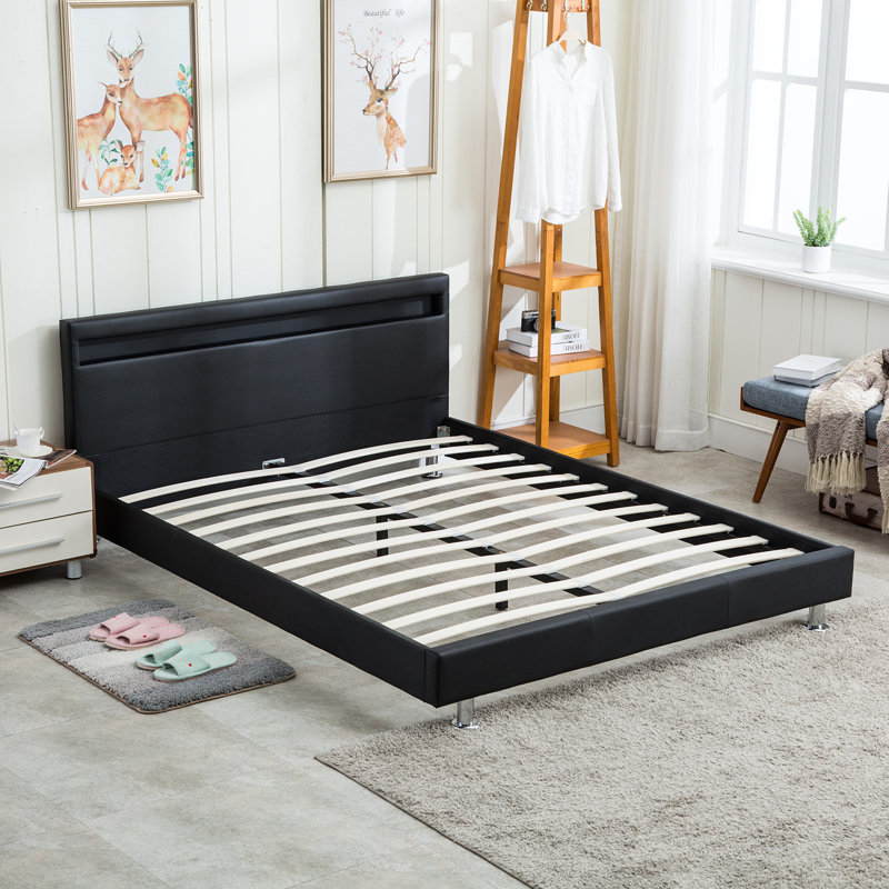 Emete    Upholstered Panel Bed, Black, Queen