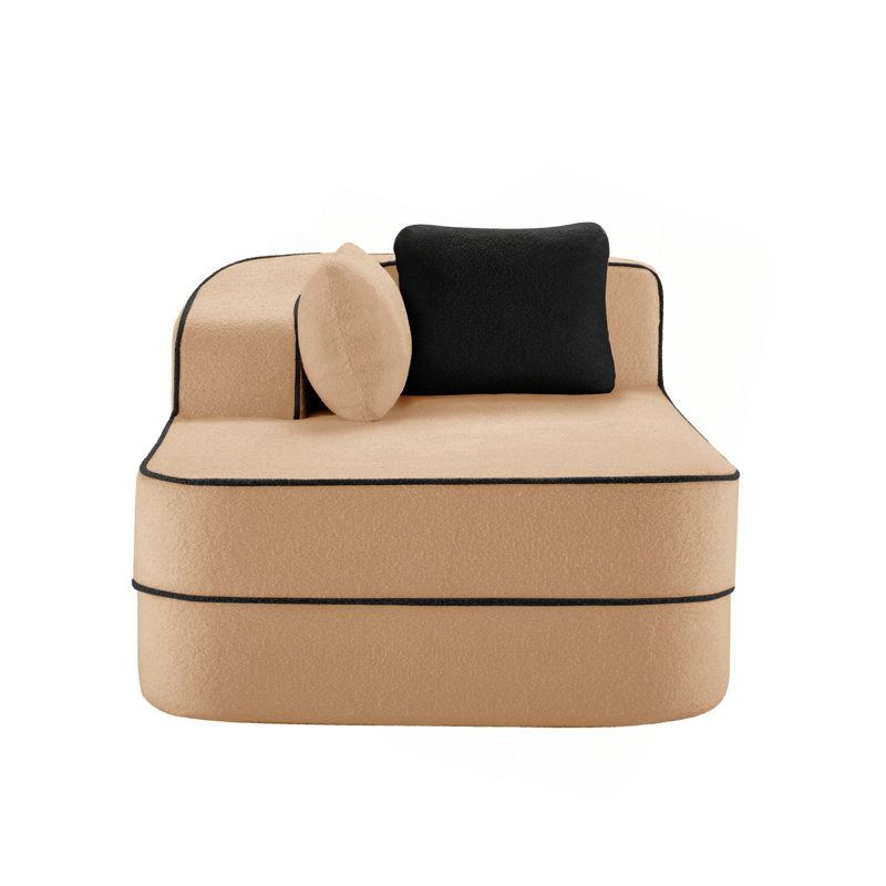 Canapé méridienne avec coussins en tissu, Chameau, Orienté à gauche (vu de face)
