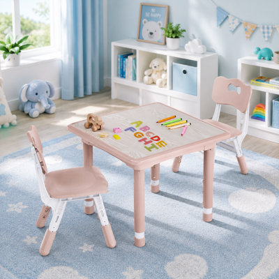 Kids Table and 2 Chairs Set, Height Adjustable (17.7"-26.1") Toddler Table and Chair Set, Multi-Activity Table with Graffiti Desktop, Children’s Table and Chairs for Classroom, Home & Daycare