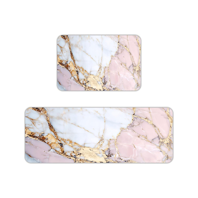 2 tapis de cuisine en marbre rose doré, décoration de luxe moderne pour la cuisine et la salle de bain