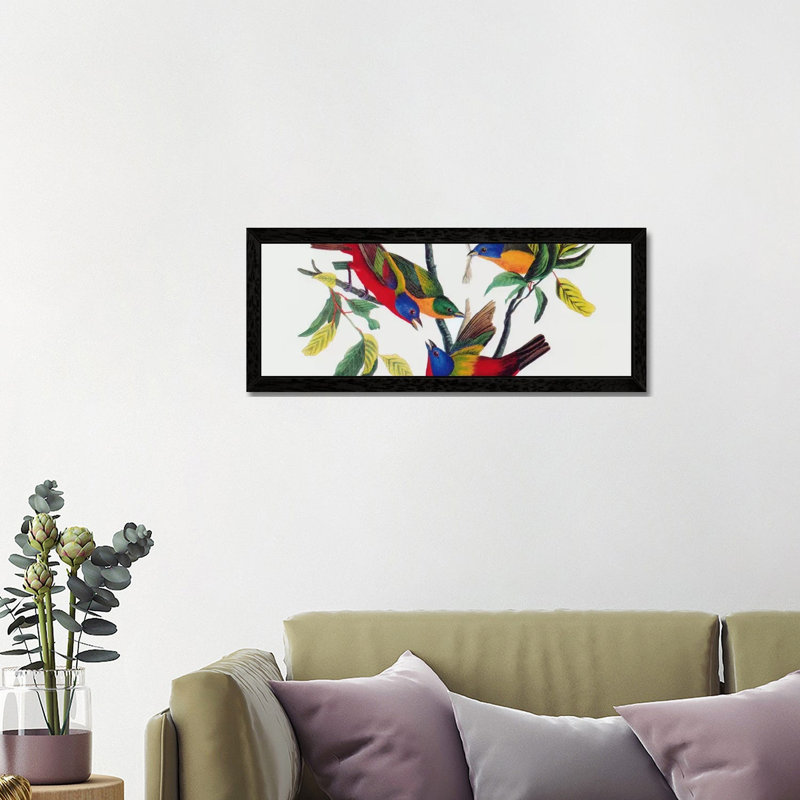 Painted Bunting by John Audubon - Panoramic Painting on Canvas, 152.4 cm H x 50.8 cm W, Black Floater Framed
